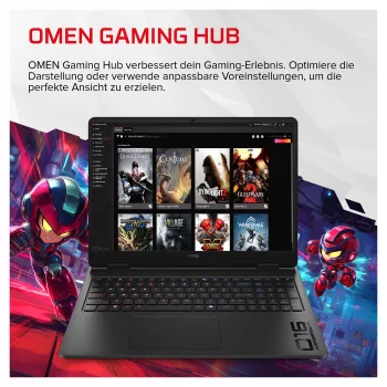 HP HyperX OMEN 16-ap1490ng žaidimų nešiojamasis kompiuteris, 16.1 inch QHD 165Hz, AMD Ryzen 9 8940HX, 24GB RAM, 512GB SSD, RTX 5070, FreeDOS, vokiška klaviatūra