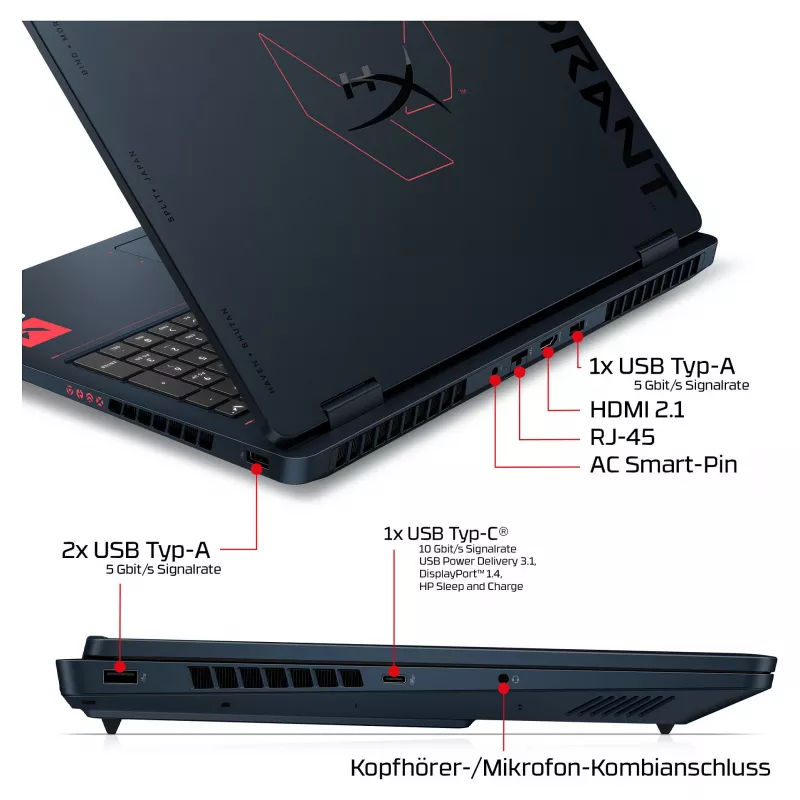 HP OMEN 16-ah1490ng žaidimų nešiojamasis kompiuteris, 16.1 inch QHD 165Hz, Intel Core 9 270HX, 32GB DDR5, 1TB SSD, RTX 5080, Windows 11 Home, vokiška klaviatūra