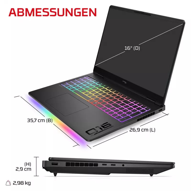 HP OMEN 16-ah1490ng žaidimų nešiojamasis kompiuteris, 16.1 inch QHD 165Hz, Intel Core 9 270HX, 32GB DDR5, 1TB SSD, RTX 5080, Windows 11 Home, vokiška klaviatūra