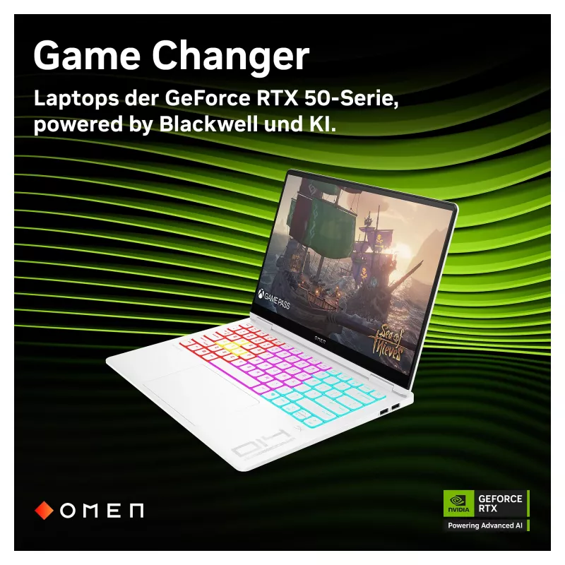 HP OMEN Transcend 14-fb1196ng žaidimų nešiojamasis kompiuteris, 14 colių 2.8K OLED 120Hz, Intel Core Ultra 9 285H, 32GB RAM, 2TB SSD, RTX 5070, Windows 11 Home, vokiška QWERTZ, Shadow Black