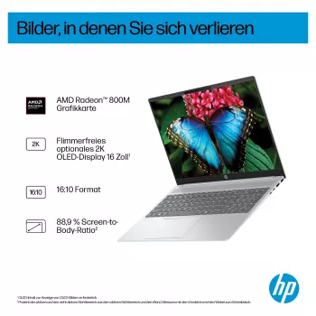 HP OmniBook 5 16-ag1451ngx AMD Ryzen AI 5 330 16GB 512GB SSD W11 Home 16 colių WUXGA nešiojamas kompiuteris (Natural Silver, vokiška QWERTZ klaviatūra)