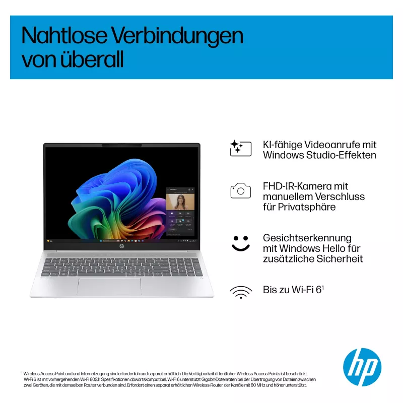 HP OmniBook 5 16-ag1451ngx AMD Ryzen AI 5 330 16GB 512GB SSD W11 Home 16 colių WUXGA nešiojamas kompiuteris (Natural Silver, vokiška QWERTZ klaviatūra)