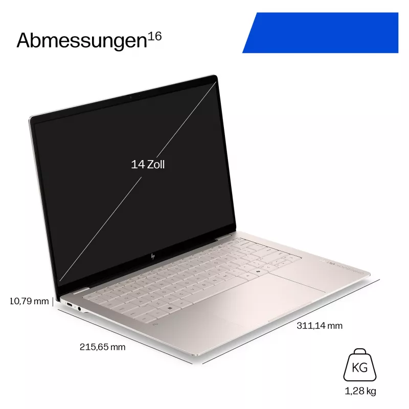 HP OmniBook Ultra 14-kd0471ngx nešiojamasis kompiuteris, Intel Core Ultra 7 356H, 32GB RAM, 1TB SSD, 14 colių jutiklinis ekranas, Windows 11 Home, vokiška klaviatūra