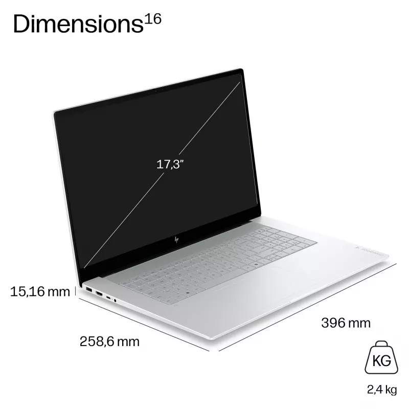 HP OmniBook X Next Gen AI 17-de0070ngx, 17,3 colio QHD+ IPS, Snapdragon X Elite X1E-78-100, 16GB LPDDR5X, 1TB SSD, Windows 11 Home, keraminė balta, vokiška klaviatūra