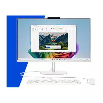 HP OmniStudio 27-cw0450ng All-in-One PC, 27 colių FHD ekranas, AMD Ryzen AI 5, 16GB RAM, 512GB SSD, Windows 11 Home, Baltas