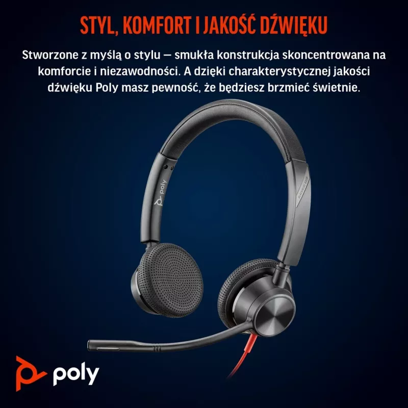 HP Poly Blackwire 3325 Stereo Microsoft Teams Sertifikuota Ausinė su USB-C, 3,5 mm Kištuku ir USB-C/A Adapteriu