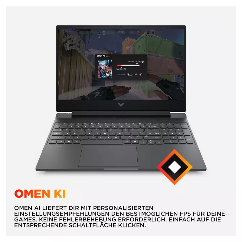 HP Victus 15-fa2177ng žaidimų nešiojamasis kompiuteris, 15.6 col. FHD 144Hz, Intel Core i7-13620H, 12GB RAM, 512GB SSD, NVIDIA GeForce RTX 5060, Windows 11 Home