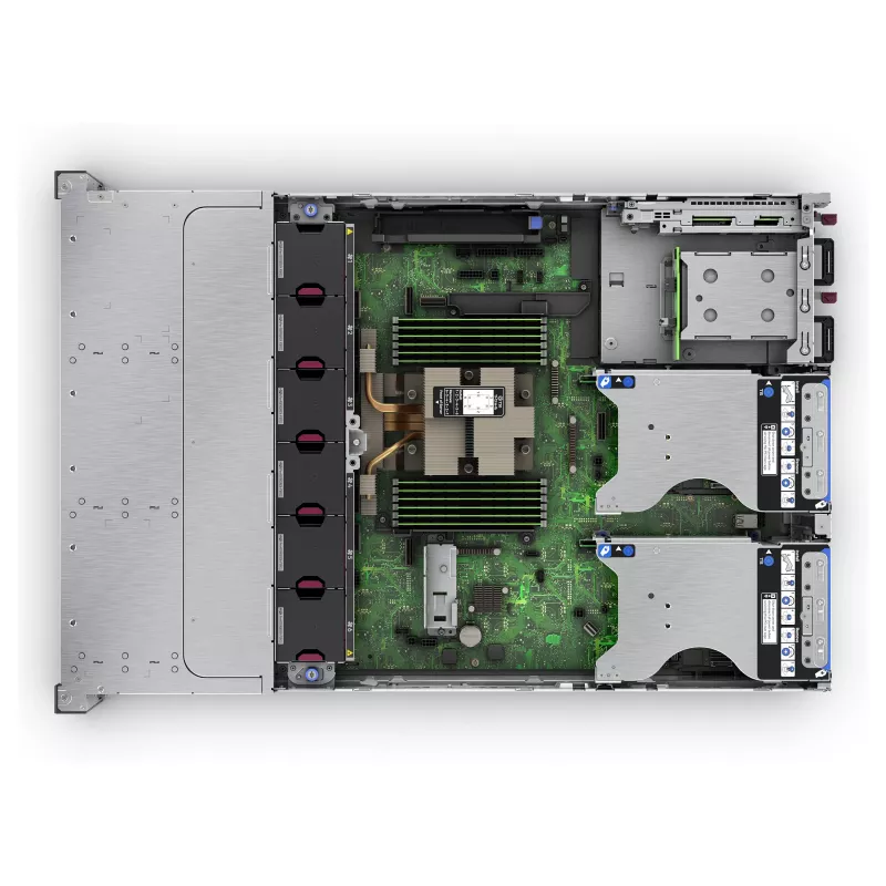 HPE ProLiant DL345 Gen11 serveris – 2U stelažinis, AMD EPYC 9115 2,6 GHz 16 branduolių, 64 GB RAM, 8 SFF karštai keičiamų, MR416i-p, dvigubas 1000 W maitinimas