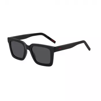 HUGO HG1259S807IR Vyriški stačiakampio formos akiniai nuo saulės, juodas rėmas, pilki lęšiai, UV400, 51 mm