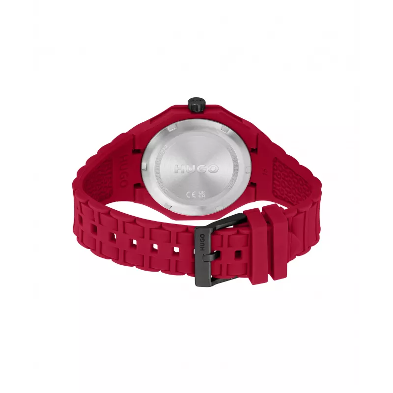 HUGO vyrų „Velocity“ chronografo kvarcinis laikrodis 42mm nerūdijančio plieno korpusas, juodas silikoninis dirželis 1530328