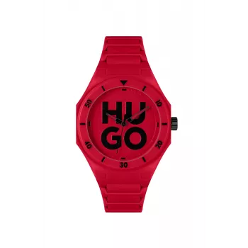 HUGO vyrų „Velocity“ chronografo kvarcinis laikrodis 42mm nerūdijančio plieno korpusas, juodas silikoninis dirželis 1530328