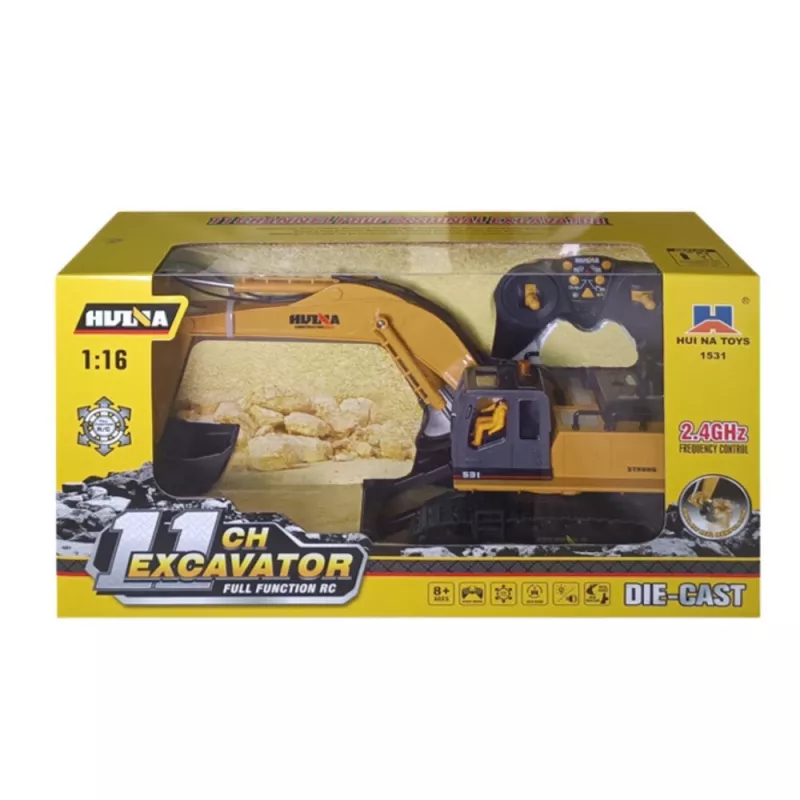 Huina 22747 1:16 RC Crawler Ekskavatorius su besisukančia kabina, 15 kanalų, 2.4GHz, su LED žibintais