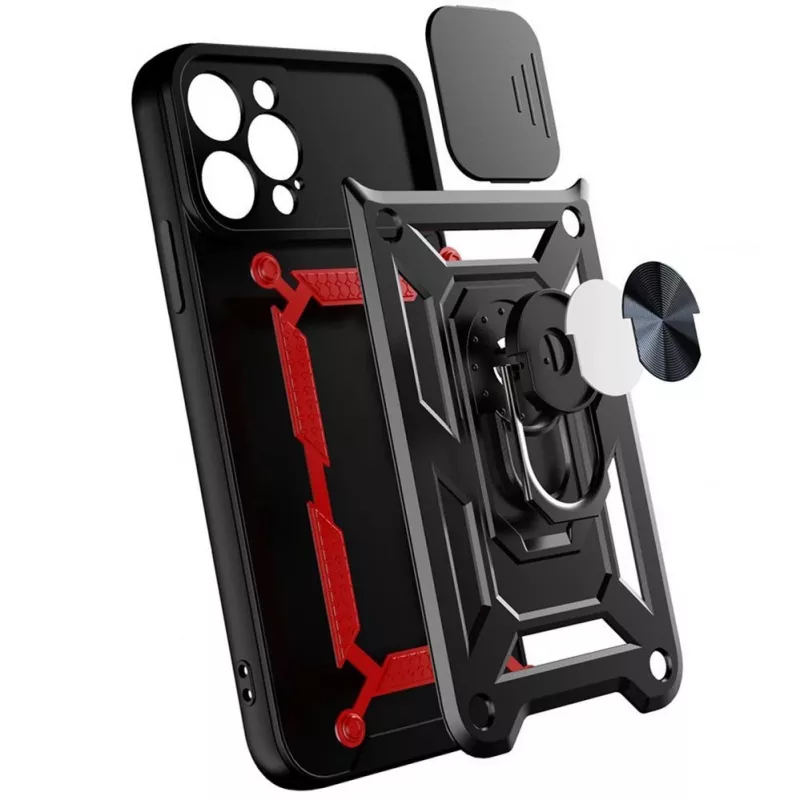 Hurtel Hybrid Armor Camshield dėklas, skirtas Huawei nova Y90, šarvuotas dėklas su fotoaparato dangteliu, juodas