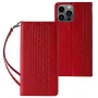 Hurtel Magnet Strap Case for iPhone 13 Pro Max - Wallet Folio with Detachable Lanyard and Pendant - Red