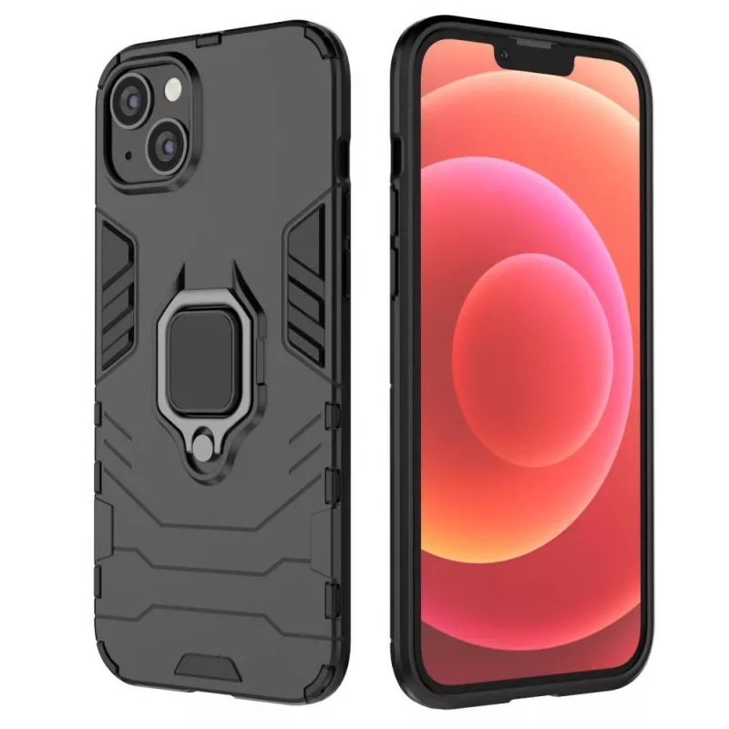 Hurtel Ring Armor dėklas, skirtas iPhone 14 Plus, šarvuotas dangtelis su magnetiniu laikikliu ir žiedu, juodas