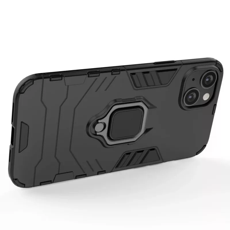 Hurtel Ring Armor dėklas, skirtas iPhone 14 Plus, šarvuotas dangtelis su magnetiniu laikikliu ir žiedu, juodas