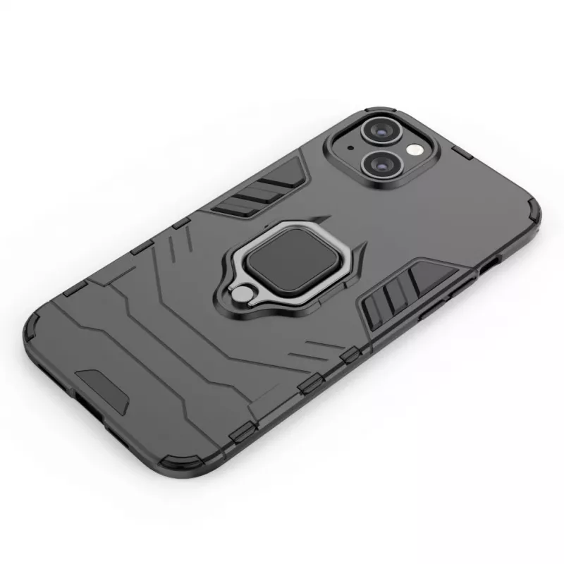 Hurtel Ring Armor dėklas, skirtas iPhone 14 Plus, šarvuotas dangtelis su magnetiniu laikikliu ir žiedu, juodas