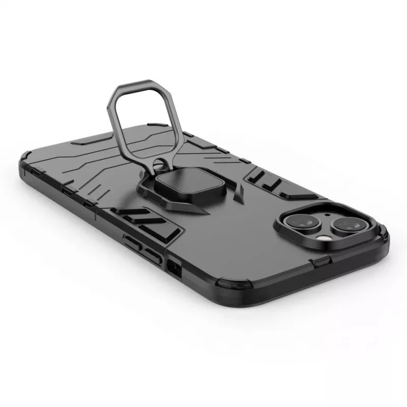 Hurtel Ring Armor dėklas, skirtas iPhone 14 Plus, šarvuotas dangtelis su magnetiniu laikikliu ir žiedu, juodas