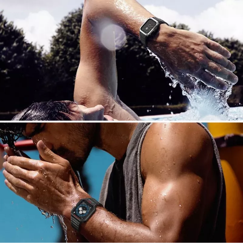 Hurtel Protect Strap Band Apple Watch 42/44/45 mm dirželis su šarvuotu korpusu, skaidrus
