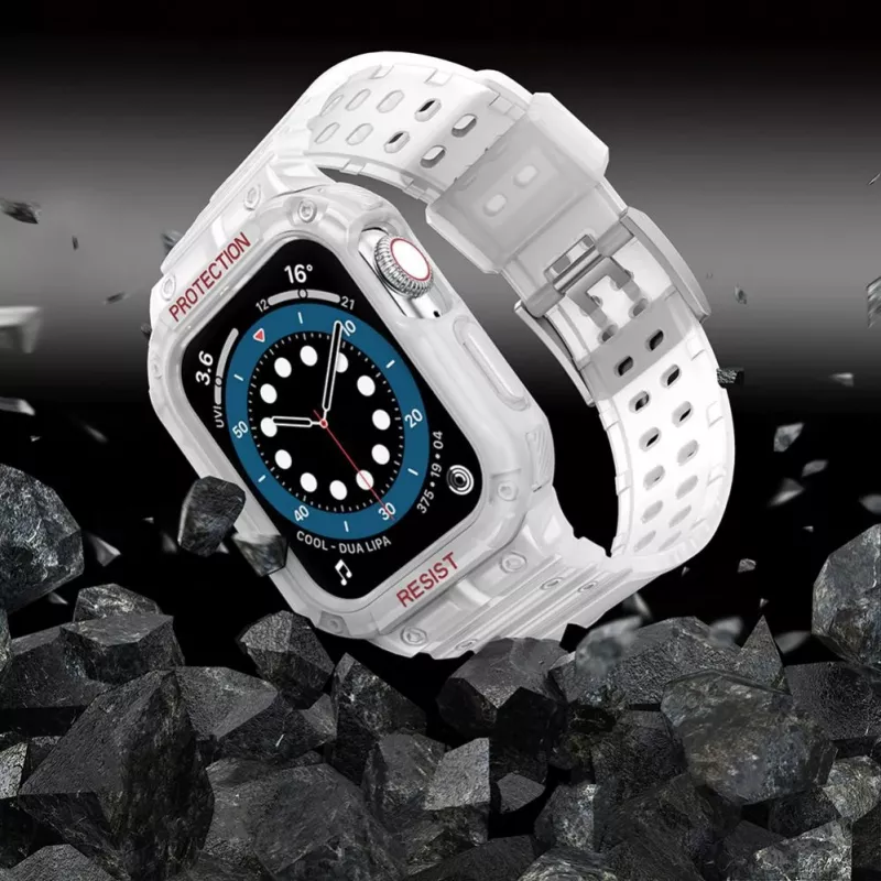 Hurtel Protect Strap Band Apple Watch 42/44/45 mm dirželis su šarvuotu korpusu, skaidrus