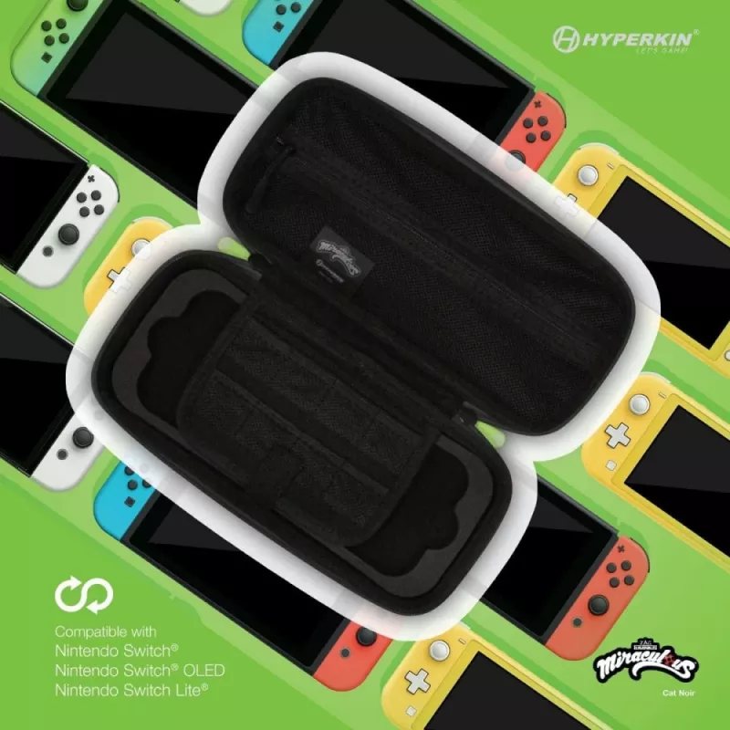 Hyperkin M07541-MTCN kietas dėklas, žalias, įvairiaspalvis, PEVA, skirtas Nintendo Switch Lite, atsparus smūgiams, vandeniui atsparus, nešiojimo krepšys