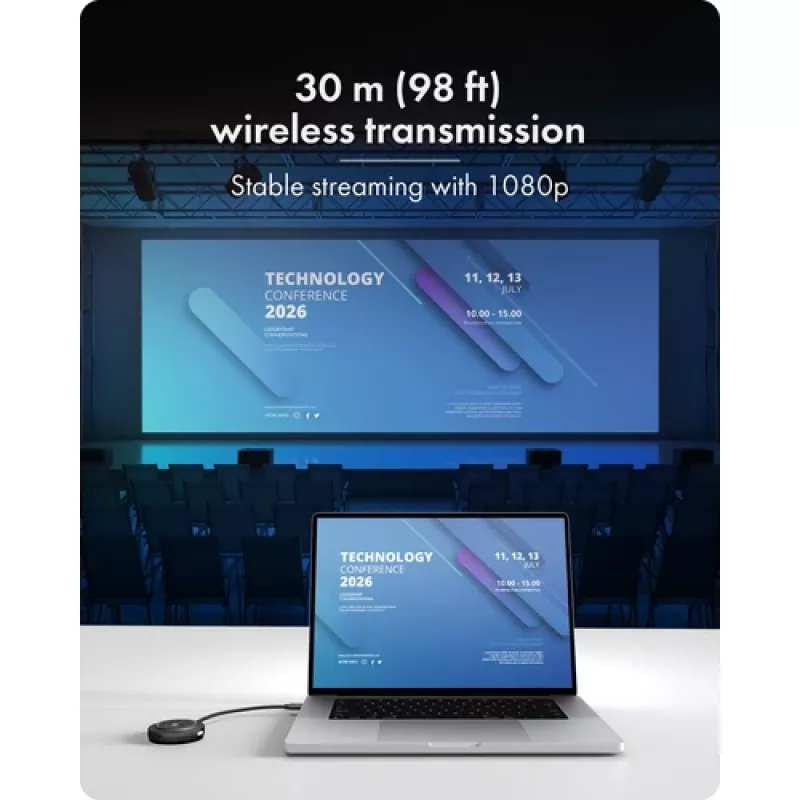 Icy Box IB-WL101 belaidis HDMI siųstuvo ir imtuvo rinkinys – USB-C į HDMI, Full HD 1080p, 30 m veikimo nuotolis, juodos spalvos