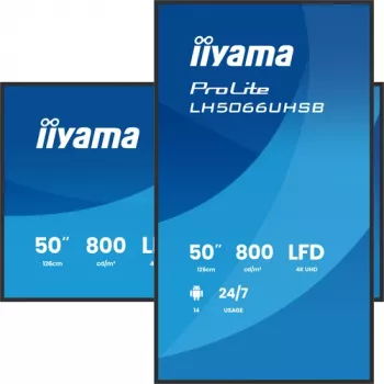 IIYAMA LH5066UHSB-B1AG 50 colių 4K UHD IPS skaitmeninių iškabų ekranas su Android, 2x HDMI, USB-C, 500 cd/m²