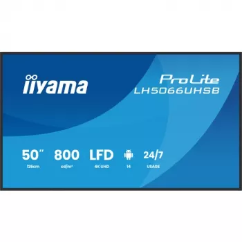 IIYAMA LH5066UHSB-B1AG 50 colių 4K UHD IPS skaitmeninių iškabų ekranas su Android, 2x HDMI, USB-C, 500 cd/m²