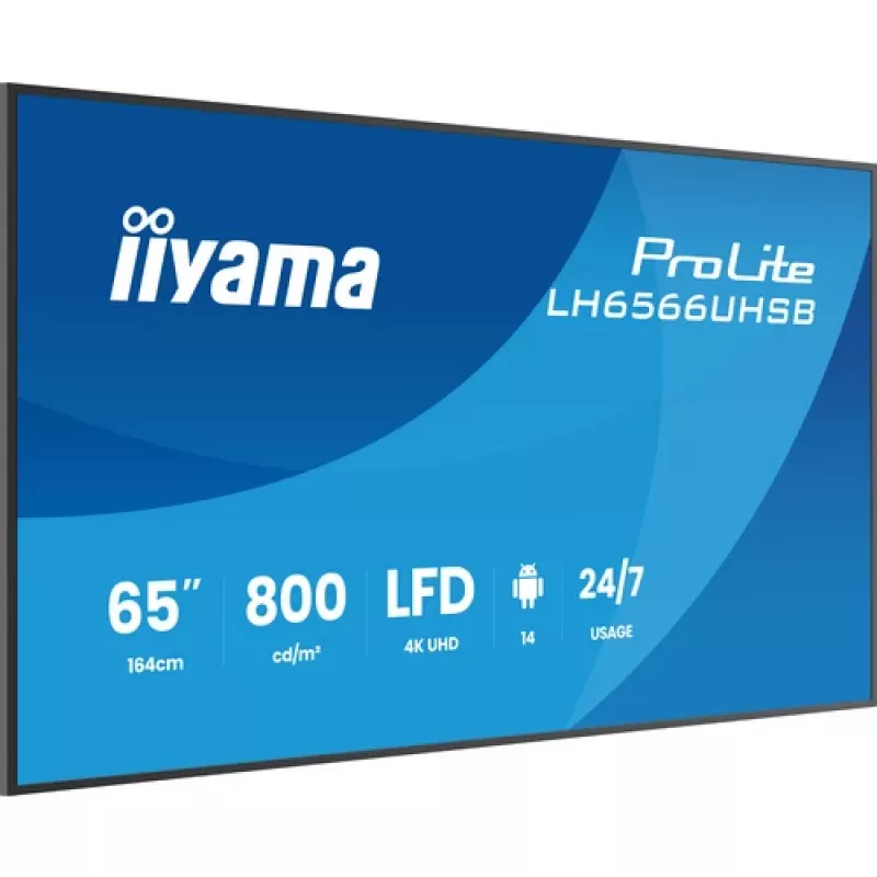 IIYAMA LH6566UHSB-B1AG 65 colių 4K UHD skaitmeninių ženklų ekranas su Android 11, 500 cd/m², 2x HDMI, USB-C, DP, WiFi, 18/7 veikimas