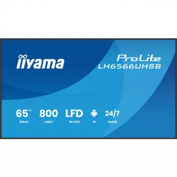IIYAMA LH6566UHSB-B1AG 65 colių 4K UHD skaitmeninių ženklų ekranas su Android 11, 500 cd/m², 2x HDMI, USB-C, DP, WiFi, 18/7 veikimas