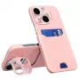 iLike Apple iPhone 14 Odinis Dėklas su Laikikliu, Kortelių Pinigine ir Stovu, Rožinis