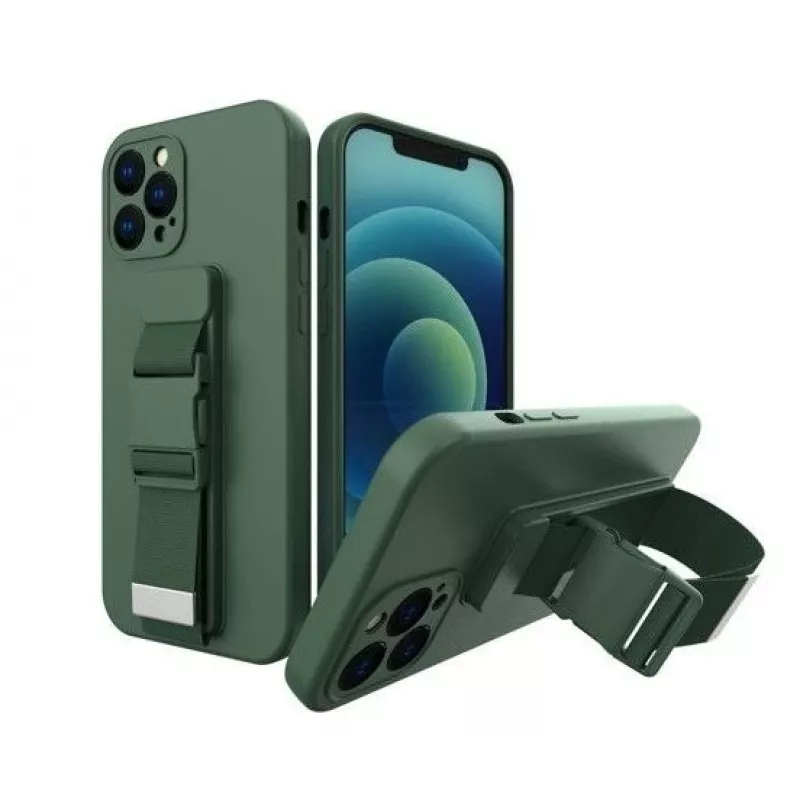 iLike Samsung Galaxy A22 5G Rope Case Gel TPU Airbag Case Cover with Lanyard Dark Green
