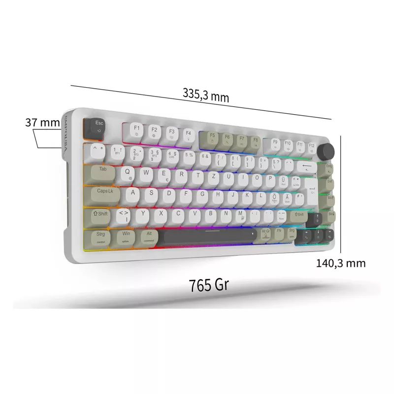 INCA Gaming Keyboard RGB GraySwitch USB-C/BT 2,00m White (IKG-455)