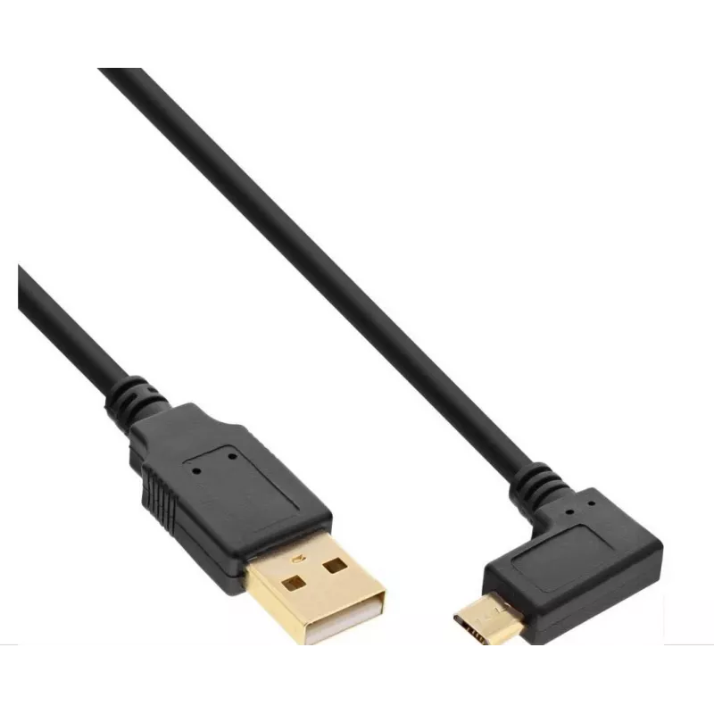 InLine Micro-USB 2.0 laidas, USB-A kištukas į Micro-B kištuką kampu, auksuoti kontaktai, 0,5 m