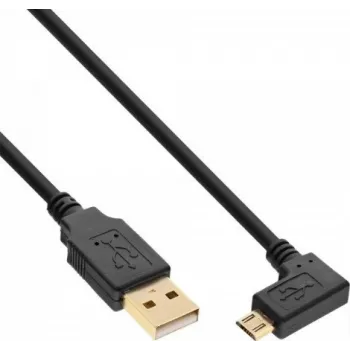 InLine Micro-USB 2.0 laidas, USB-A kištukas į Micro-B kištuką kampu, auksuoti kontaktai, 0,5 m