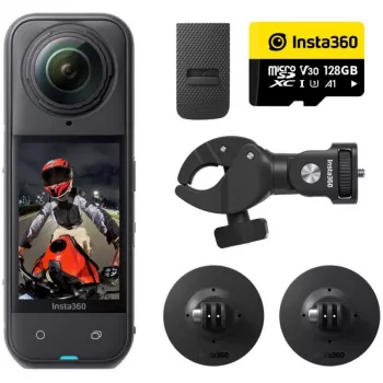 Insta360 X3 veiksmo kamera su motociklo tvirtinimo rinkiniu – 5,7K 360° vaizdo įrašas, 72 MP nuotraukos, FlowState stabilizacija