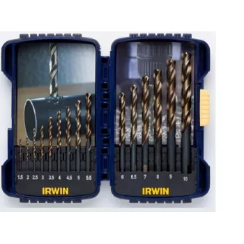 IRWIN TURBOMAX PRO 15 vnt. HSS grąžtų rinkinys, 1,5–10 mm, DIN 338, su centravimo smaigaliu