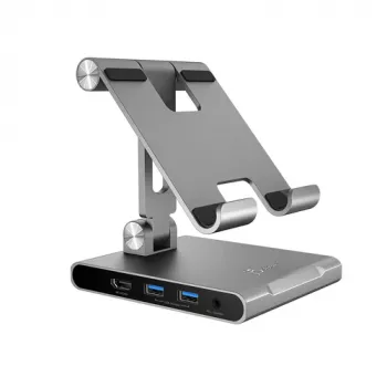 J5CREATE JTS224-N Daugiakampis stovas su USB-C dokavimo stotele, skirta iPad Pro (Space Grey) | Kur.lt