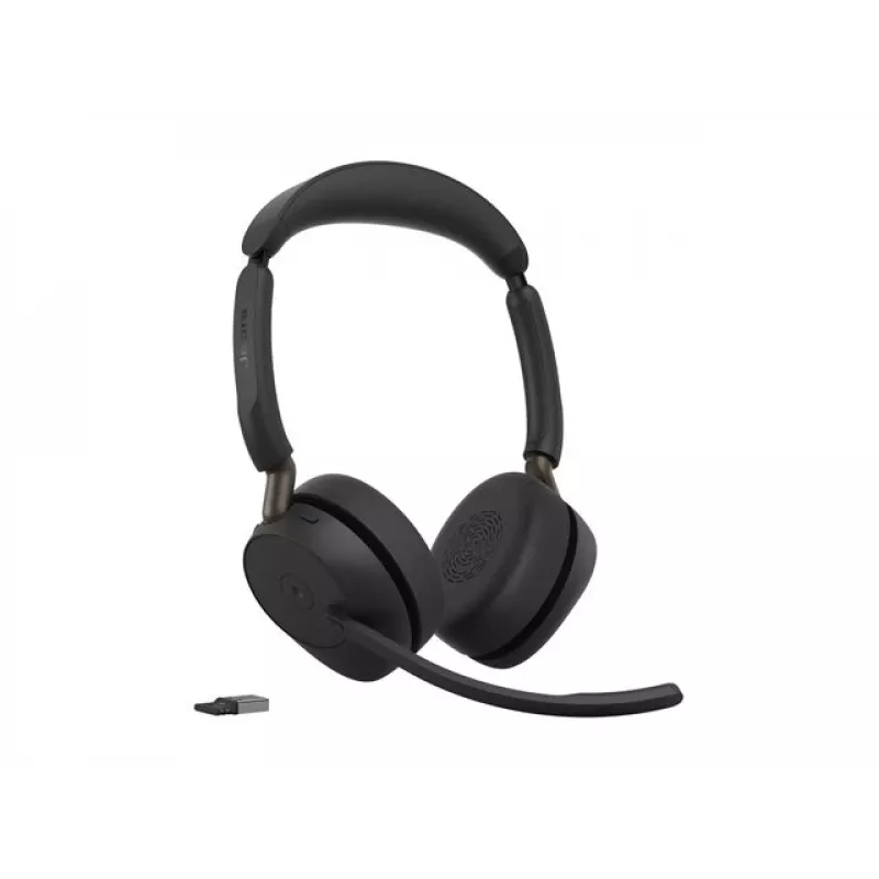 Jabra Evolve3 65 Stereo belaidės Bluetooth ausinės su Link 390a USB-A adapteriu ir įkrovimo stovu – Microsoft Teams sertifikuotos, ant ausų, triukšmą slopinantis mikrofonas, 37 val. baterija