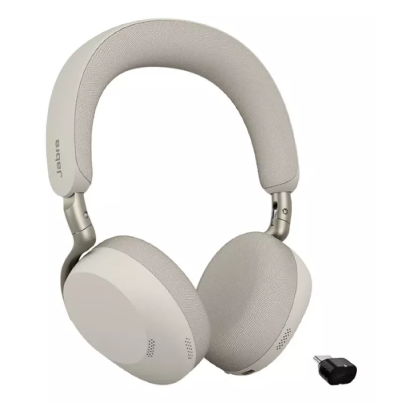 Jabra Evolve3 75 UC belaidė ausinė ant galvos su triukšmo slopinimu ir Link 390c adapteriu (šiltai pilka)