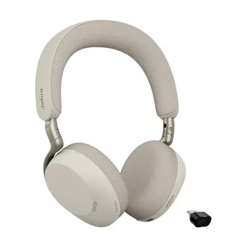 Jabra Evolve3 75 UC belaidė ausinė ant galvos su triukšmo slopinimu ir Link 390c adapteriu (šiltai pilka)