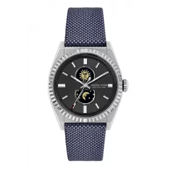 JASON HYDE MAN JH41001 Analoginis kvarcinis laikrodis, 40 mm nerūdijančio plieno korpusas, mėlynas ciferblatas, rudo odos dirželis