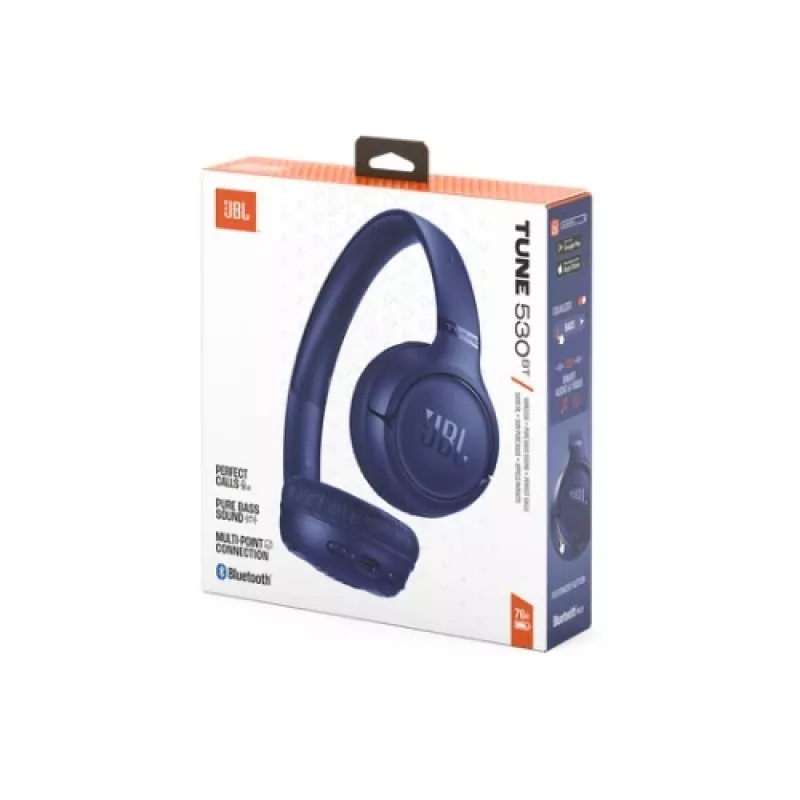 JBL Tune 530BT belaidės antausės ausinės su Pure Bass, Bluetooth 5.3, 40 val. baterija, mėlynos
