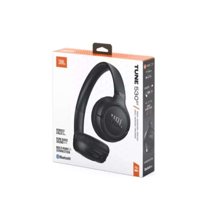 JBL Tune 530BT belaidės antausės ausinės su Pure Bass, Bluetooth 5.3, 57 val. baterija, juodos