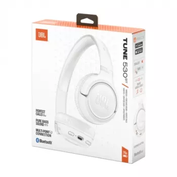 JBL Tune 530BT belaidės antausės ausinės su Pure Bass, Bluetooth 5.3, 57 val. baterija, sulankstomos – baltos
