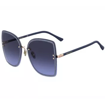 JIMMY CHOO LETI-S-LKSGB Moteriški katės akies formos akiniai nuo saulės, juodai auksinis acetatinis rėmelis, pilki gradientiniai stiklai, 62/15/145 mm