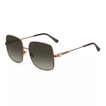 JIMMY CHOO LILI-S-J7D Moteriški drugelio/katės akies formos akiniai nuo saulės su auksiniu metaliniu rėmeliu ir rudais gradientiniais lęšiais 58 mm