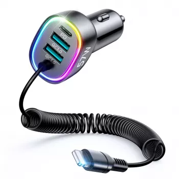 Joyroom 4-in-1 Fast Car Charger PD QC3.0 AFC FCP su 1,6 m 57 W Lightning kabeliu, juodas