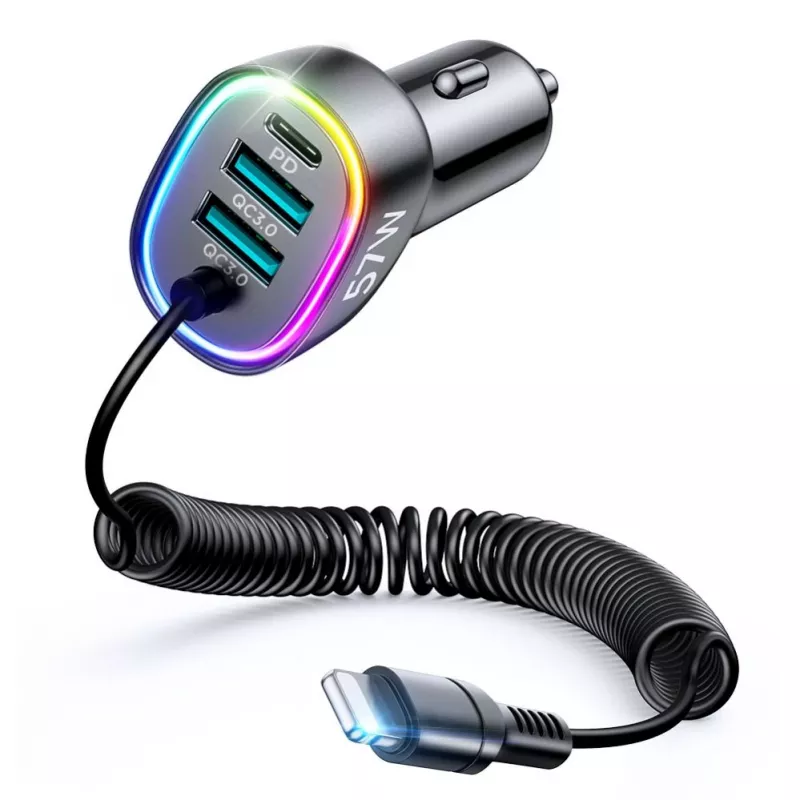 Joyroom 4-in-1 Fast Car Charger PD QC3.0 AFC FCP su 1,6 m 57 W Lightning kabeliu, juodas