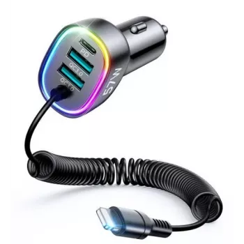 Joyroom 4-in-1 Fast Car Charger PD QC3.0 AFC FCP su 1,6 m 57 W Lightning kabeliu, juodas